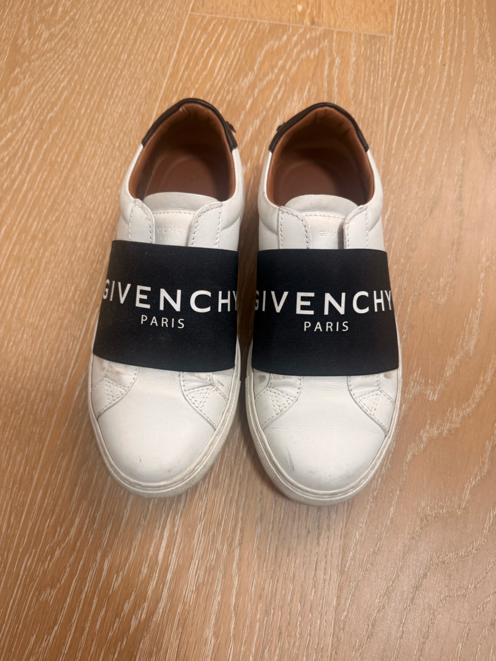 Givenchy White Slip-On Sneakers with Black Logo Strap